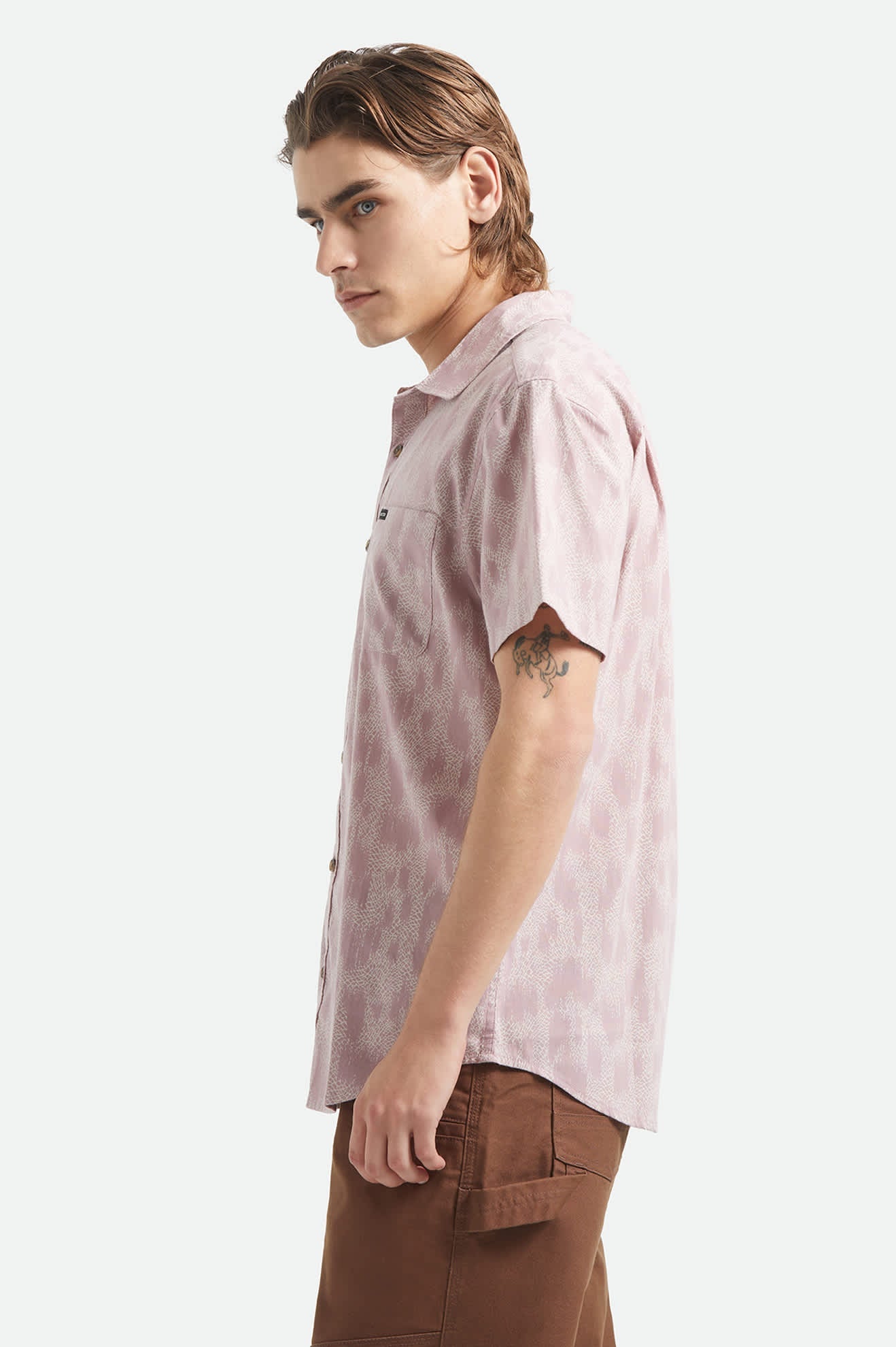Brixton Charter Print SS Shirt Dark Pink/Silver Crackle Paint