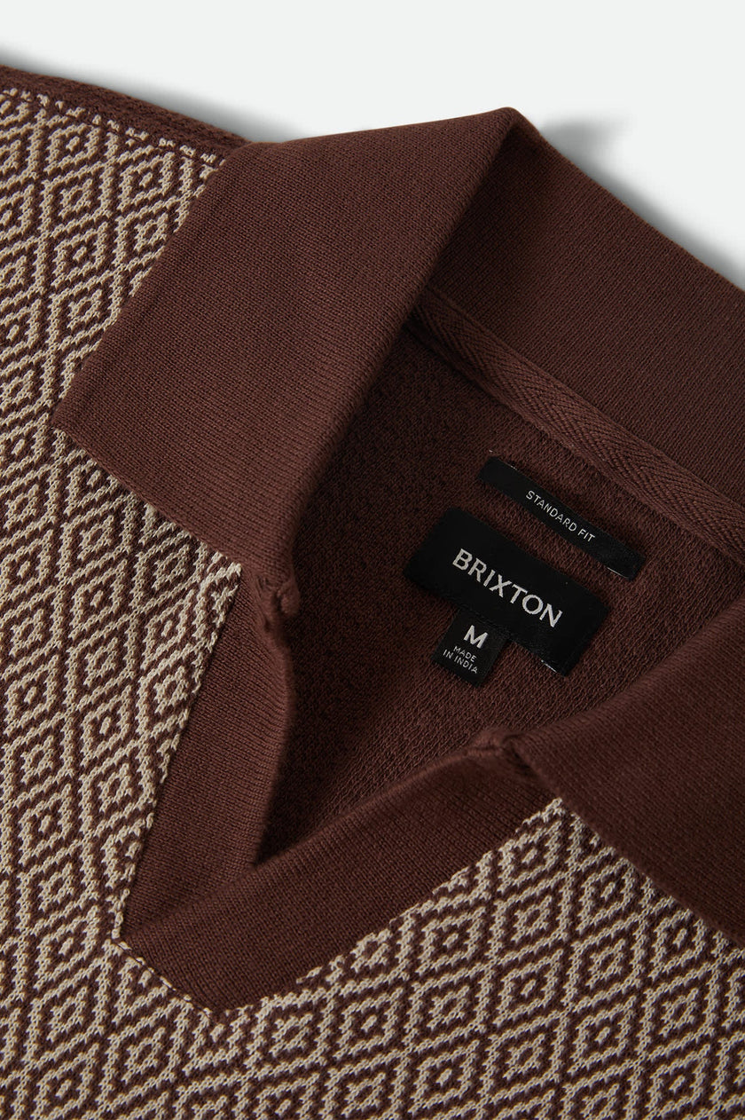 Brixton Theo Jacquard S/S Polo Chocolate/Off White