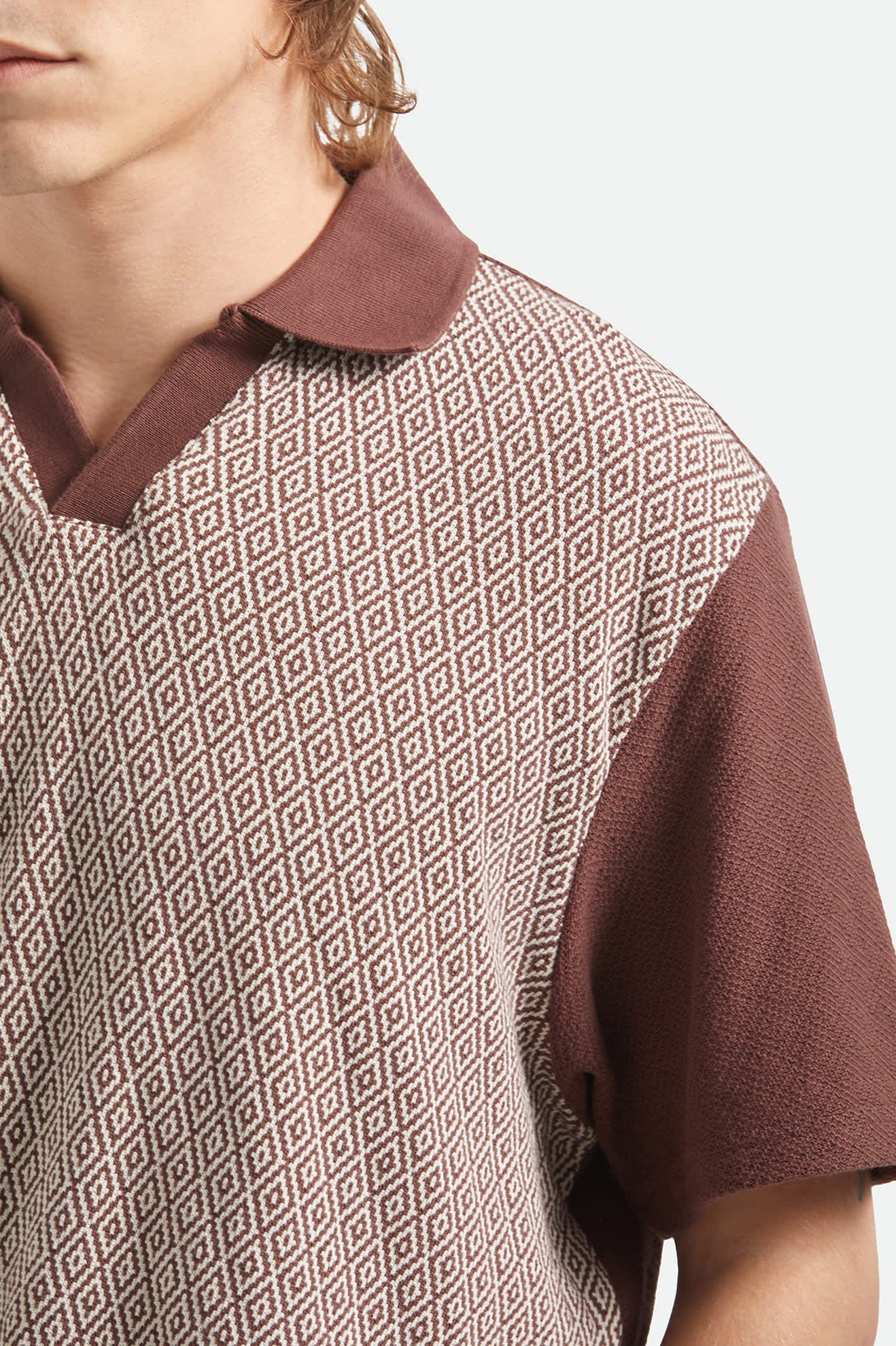 Brixton Theo Jacquard S/S Polo Chocolate/Off White