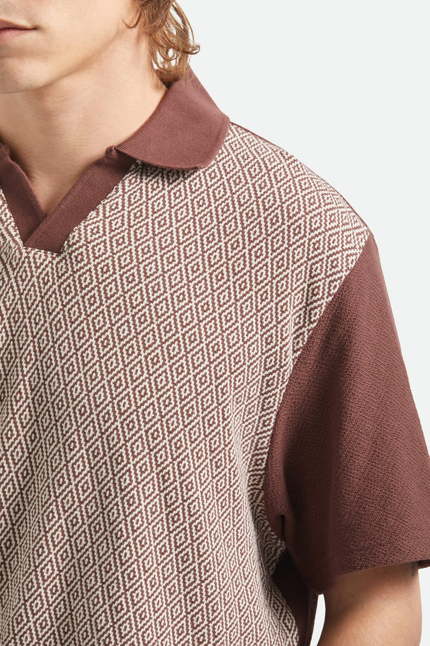 Brixton Theo Jacquard S/S Polo Chocolate/Off White