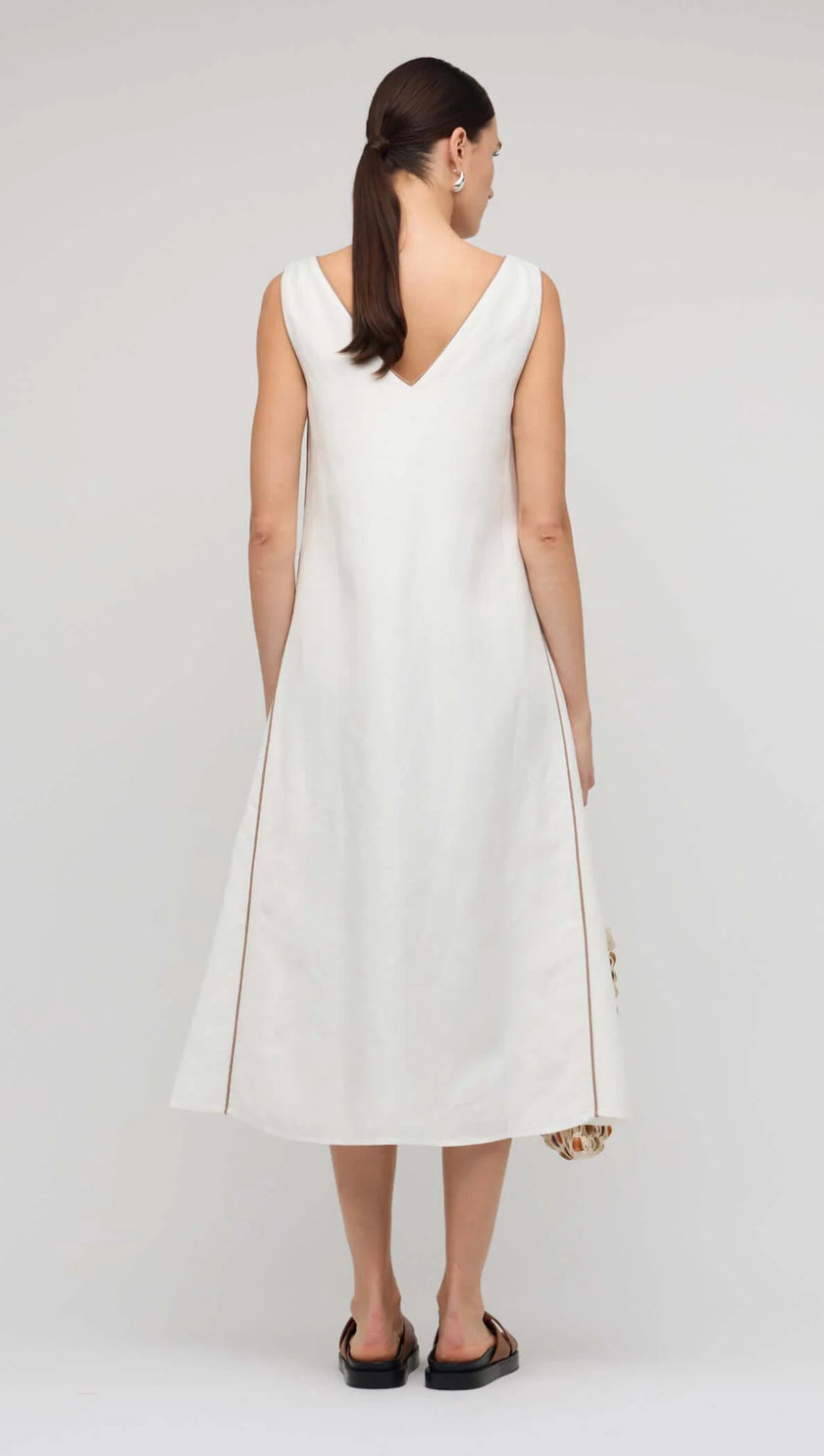 Staple The Label Nyla Godet Midi Dress White/ Latte