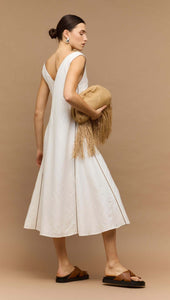 Staple The Label Nyla Godet Midi Dress White/ Latte
