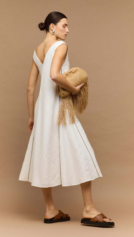 Staple The Label Nyla Godet Midi Dress White/ Latte