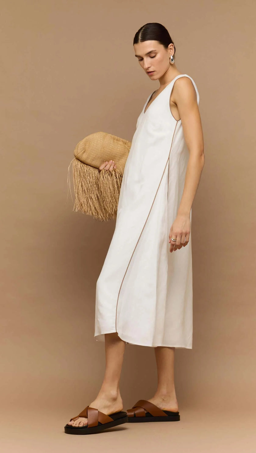 Staple The Label Nyla Godet Midi Dress White/ Latte