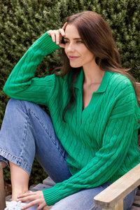 Jump Collared Cable Pullover Kelly Green