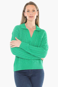 Jump Collared Cable Pullover Kelly Green