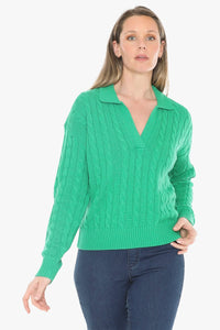 Jump Collared Cable Pullover Kelly Green