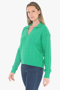 Jump Collared Cable Pullover Kelly Green