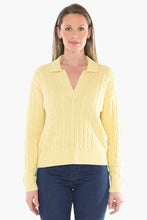 Load image into Gallery viewer, Jump Collared Cable Pullover Lemon
