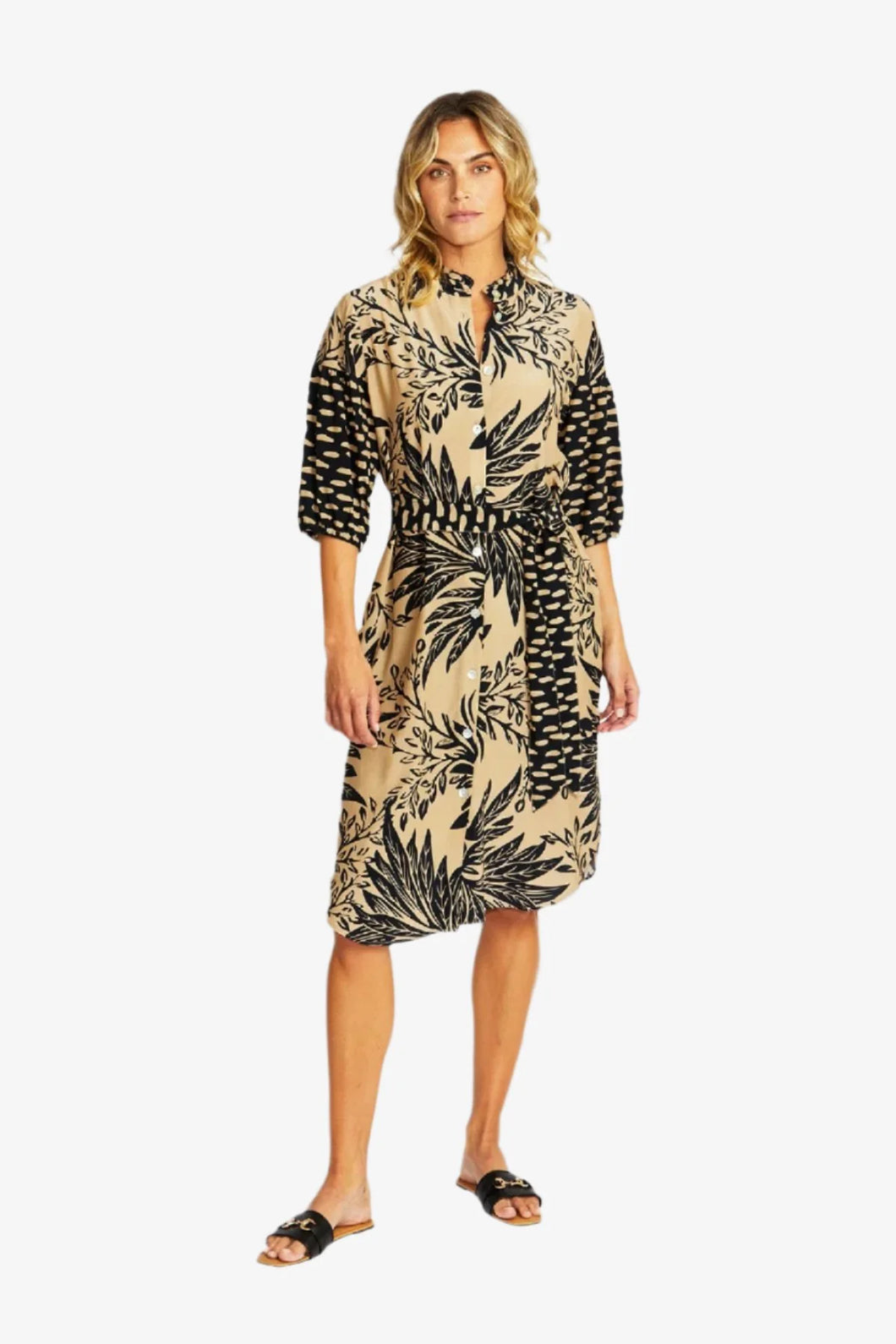 Ping Pong Sahara Spliced Button Dress Sahara Print