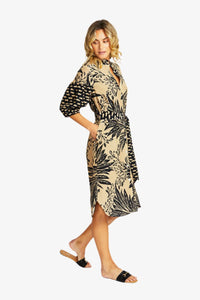 Ping Pong Sahara Spliced Button Dress Sahara Print