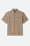 Brixton Cru Linen Blend Plaid SS Shirt Black/Tobacco Plaid