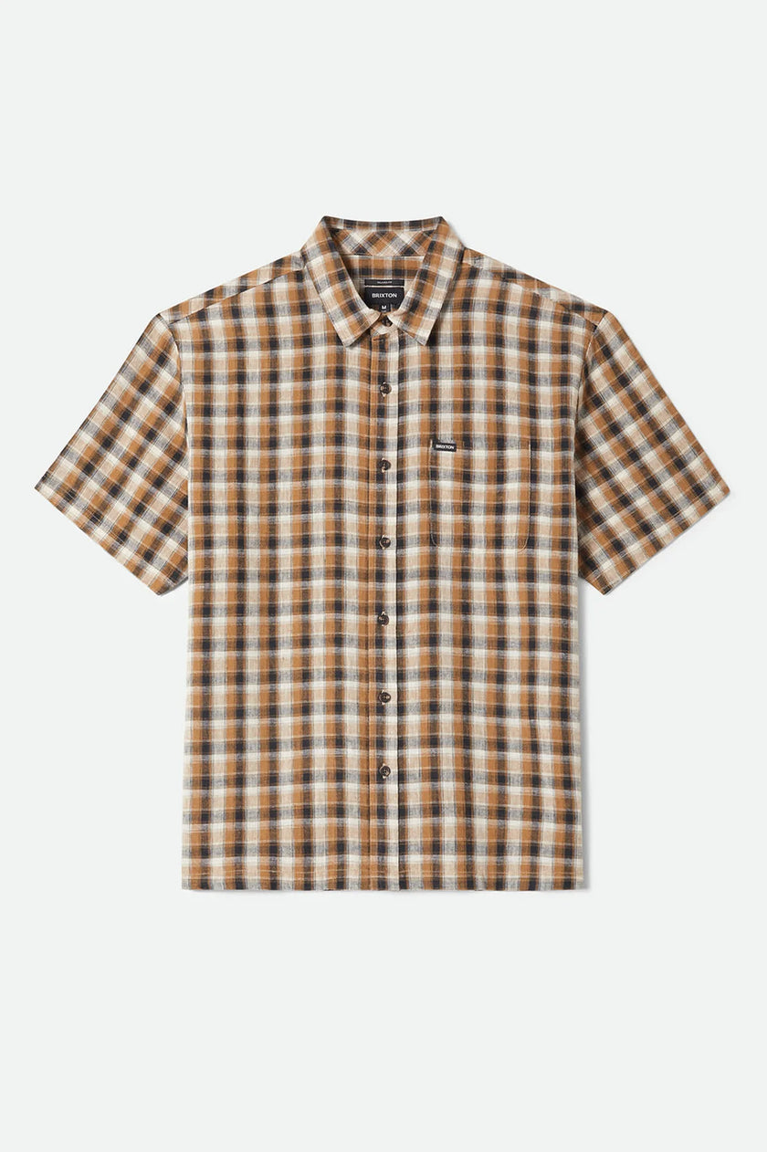 Brixton Cru Linen Blend Plaid SS Shirt Black/Tobacco Plaid