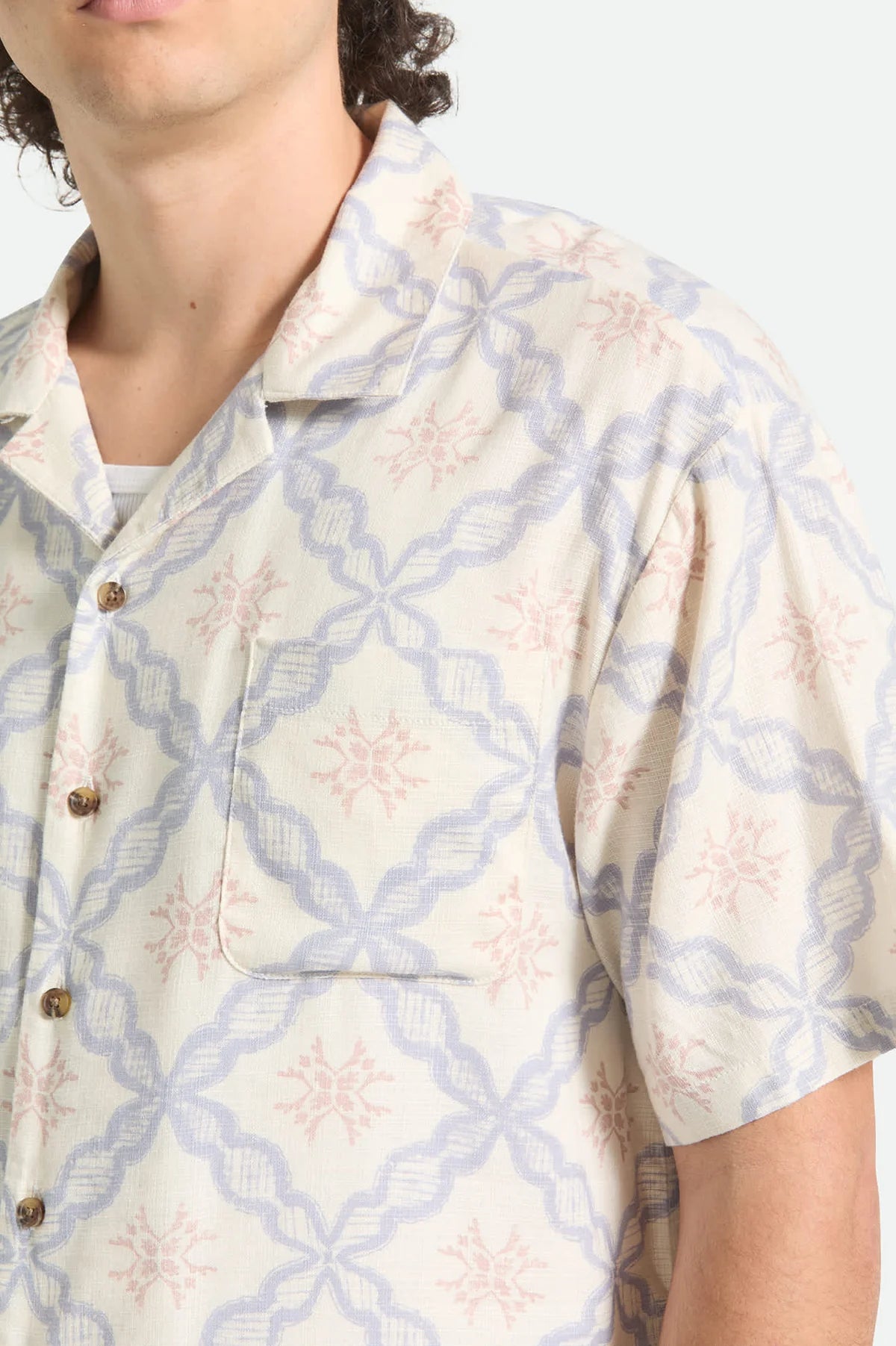 Brixton Bunker Slub SS Shirt Off White/Blue Tile