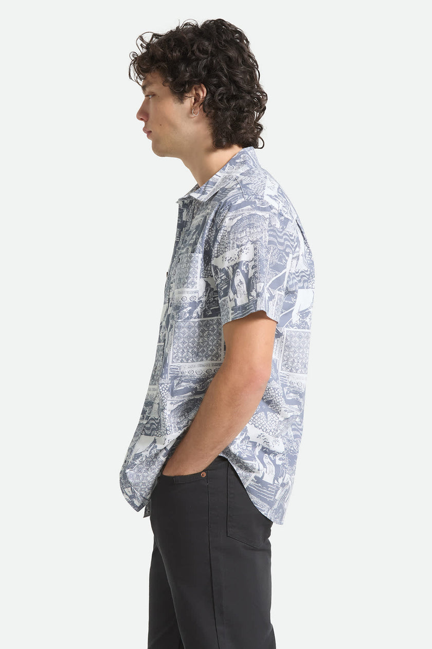 Brixton Charter Print SS Shirt Navy/White Collage