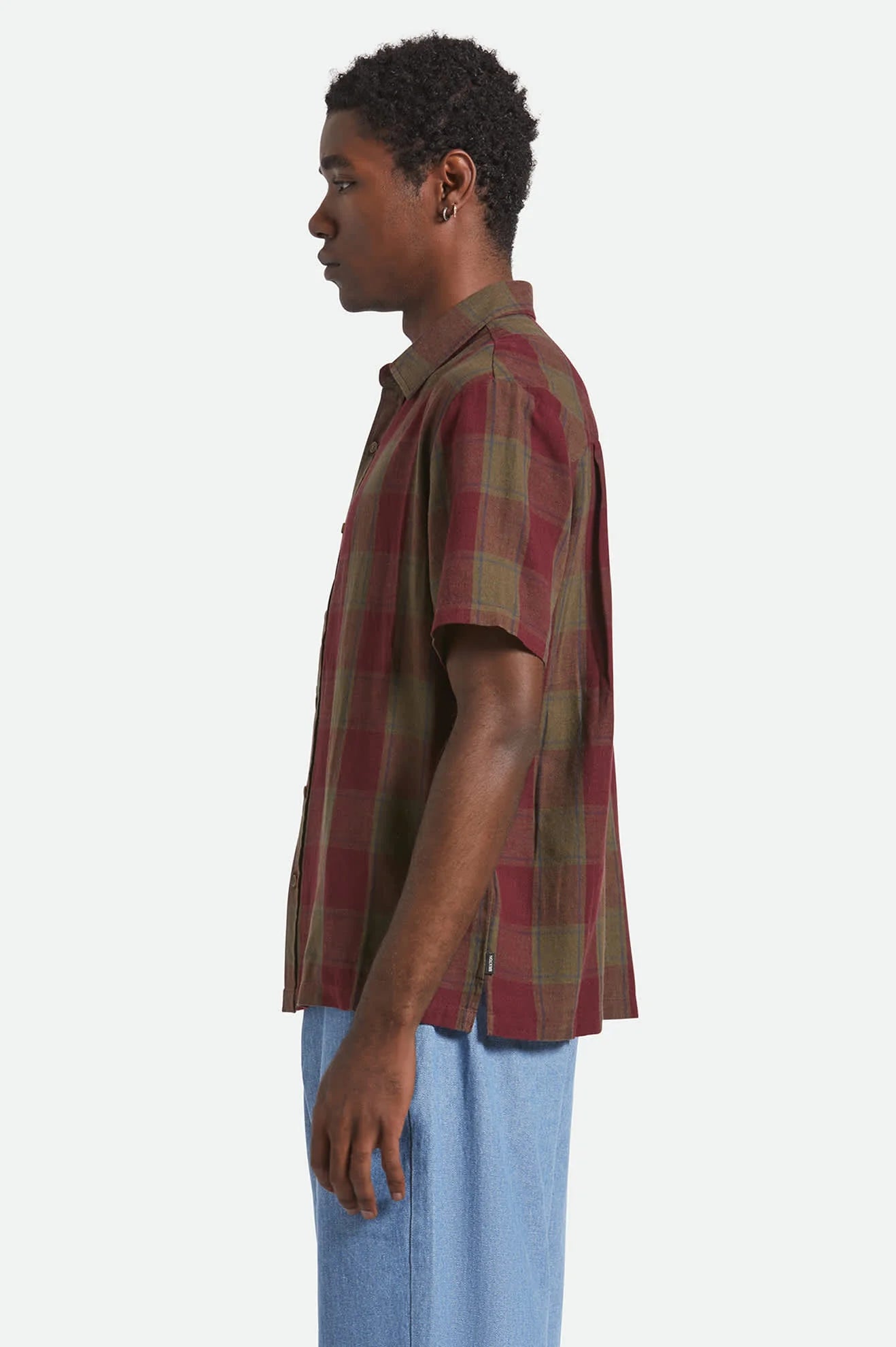 Brixton Cru Linen Blend S/S Woven Shirt Olive Surplus/Port