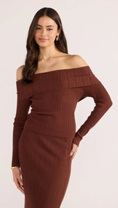 MINKPINK Zoe Off Shoulder Knit Top Chocolate