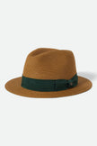 Brixton Roma Straw Packable Fedora Dark Tan/Primal Green