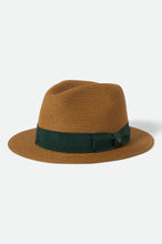 Load image into Gallery viewer, Brixton Roma Straw Packable Fedora Dark Tan/Primal Green
