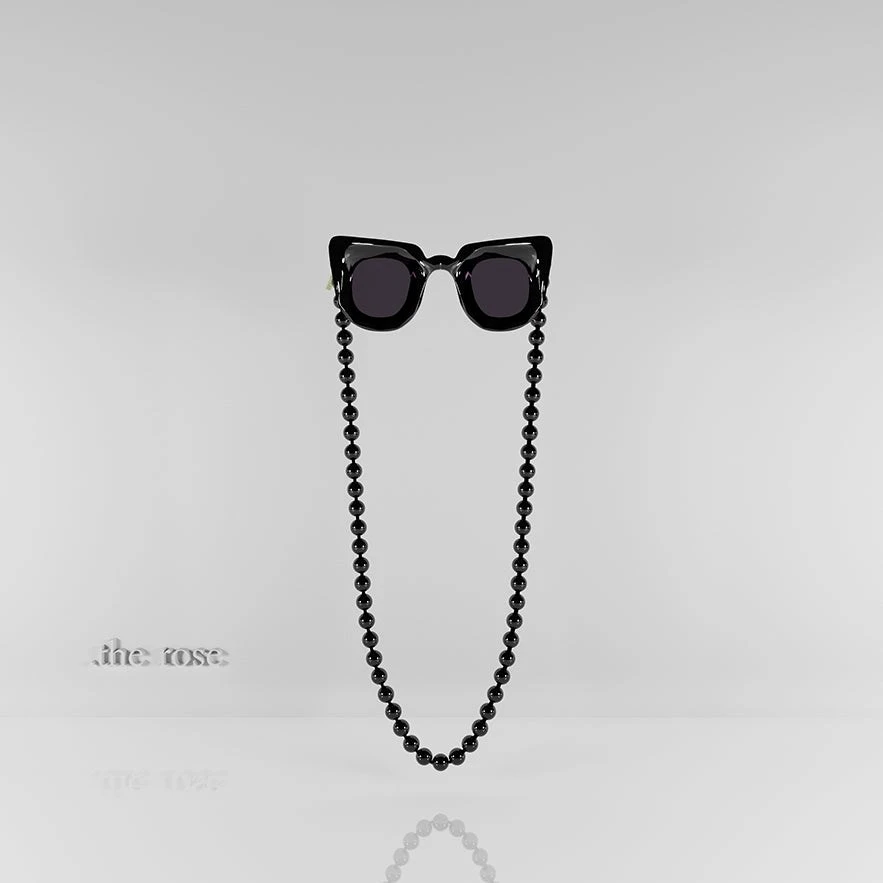 Rosette Beaded Glasses Chain Black