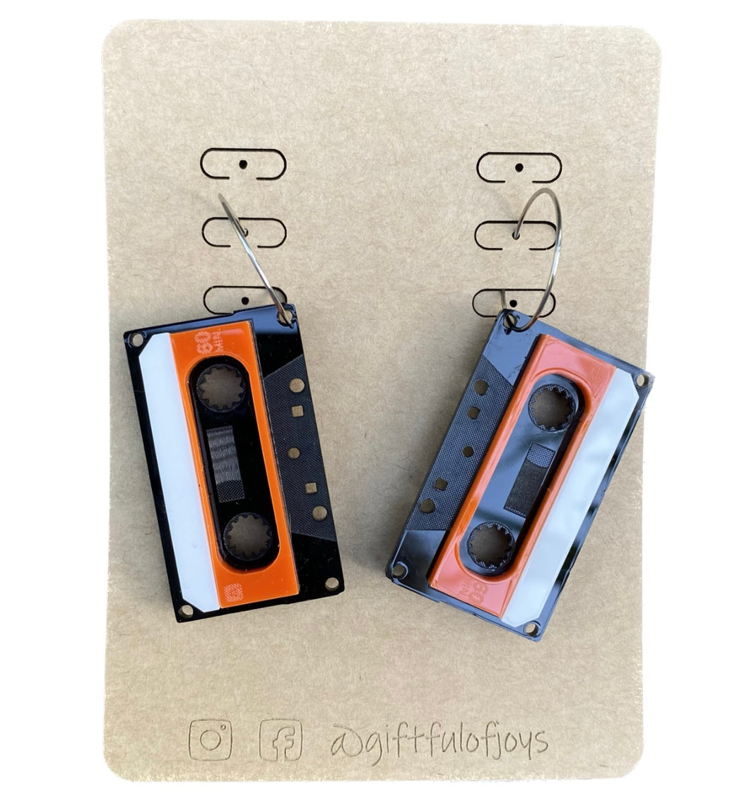 Giftful of Joys Cassette Tape Hoops Orange