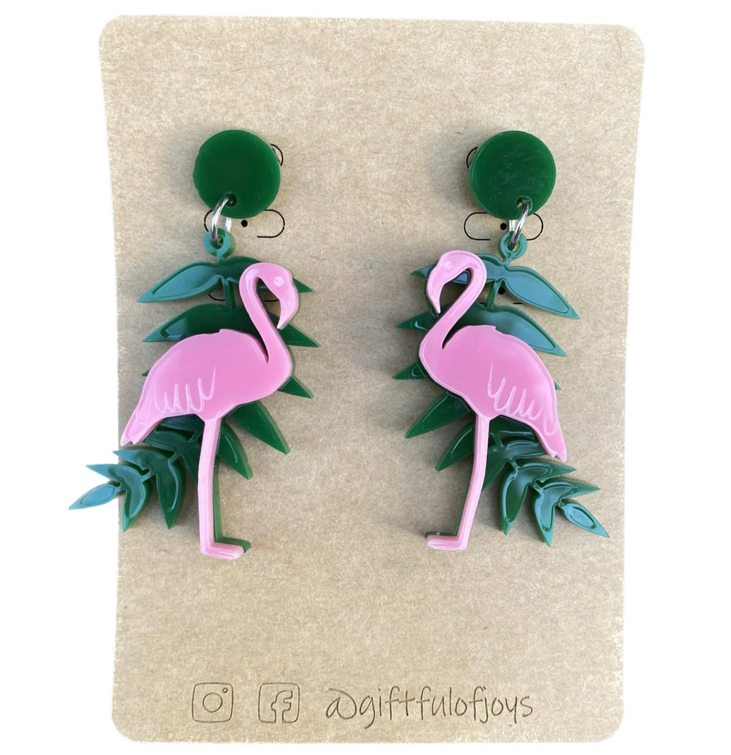 Giftful of Joys Flamingo & Fern Drop Earrings