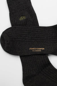 James Harper Rib Socks Charcoal Marle