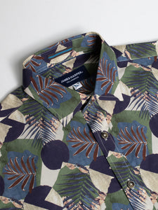 James Harper JHS413 L/S Abstract Palm Shirt Navy