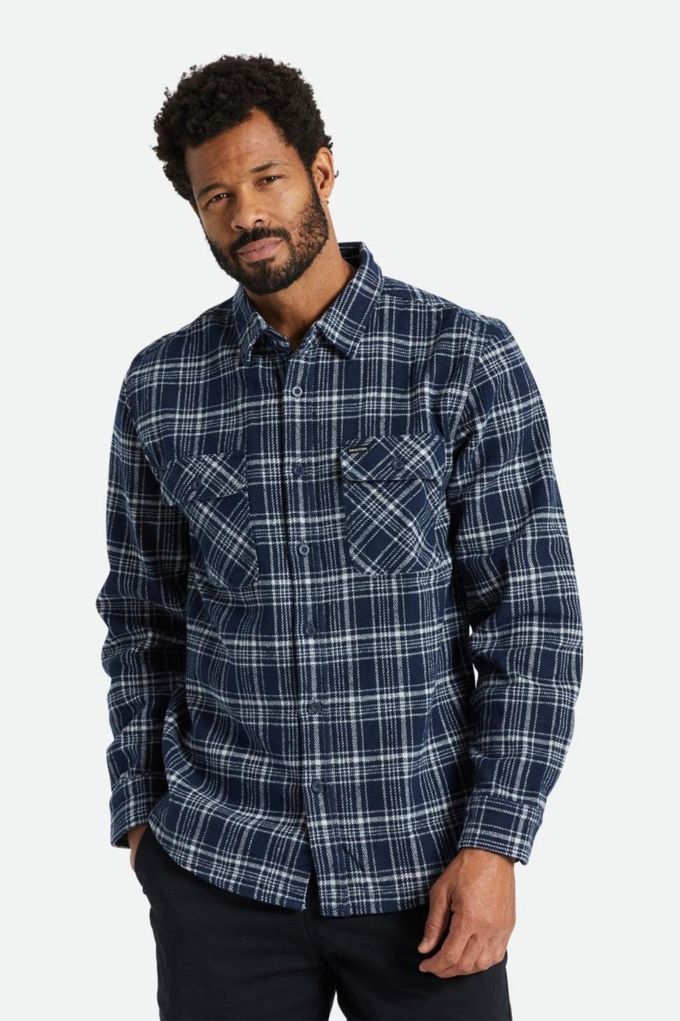 Brixton Bowery Heavy Weight L/S Flannel Navy/Grey