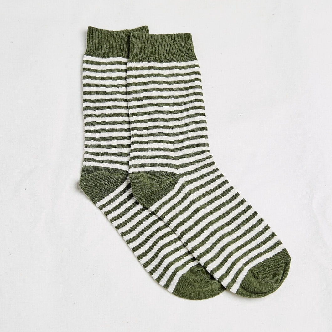 Hemp Clothing Australia Daily Socks Olive/White Stripe