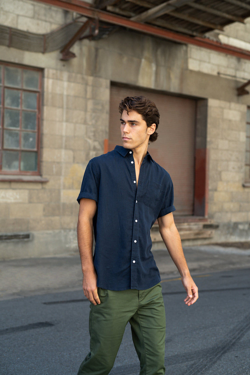 Hemp Clothing Australia Newtown S/S Shirt Navy