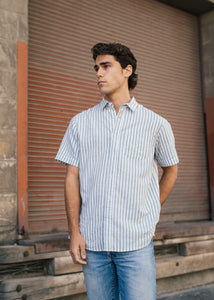 Hemp Clothing Australia Newtown S/S Shirt Stripe Blue/Natural