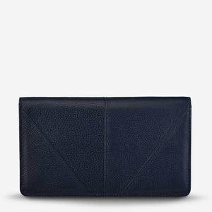 Status Anxiety Triple Threat Wallet Navy Blue Leather