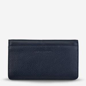 Status Anxiety Triple Threat Wallet Navy Blue Leather