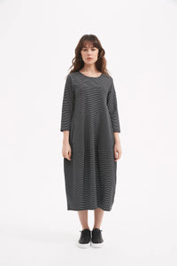 Tirelli 3/4 Stripe Diagonal Seam Dress Black Stripe