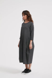 Tirelli 3/4 Stripe Diagonal Seam Dress Black Stripe