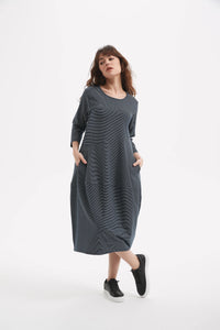 Tirelli 3/4 Stripe Diagonal Seam Dress Navy Stripe