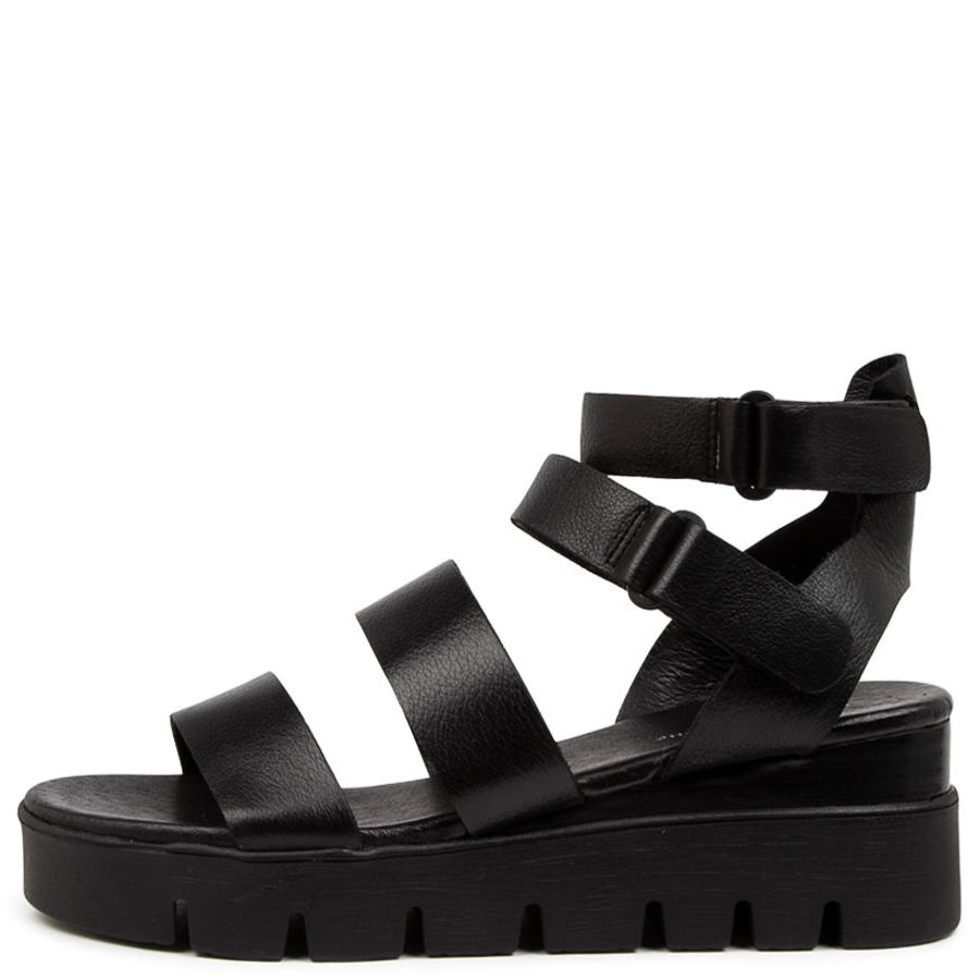 Django & Juliette Rhean Sandals Black Leather Black Sole