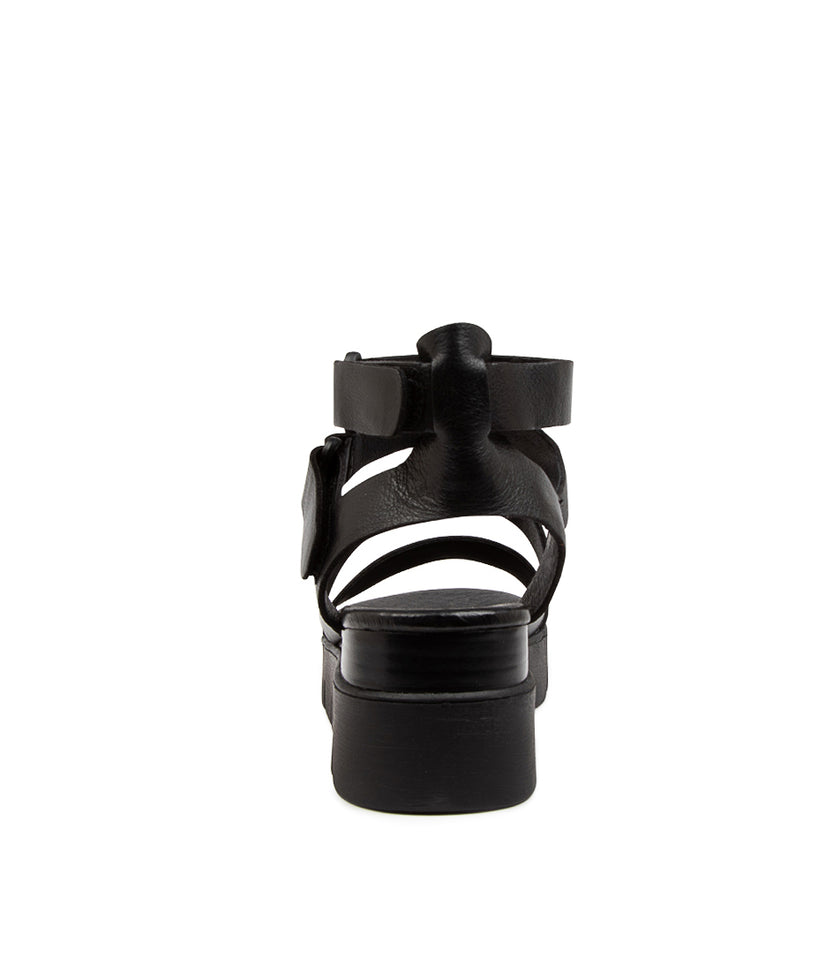 Django & Juliette Rhean Sandals Black Leather Black Sole