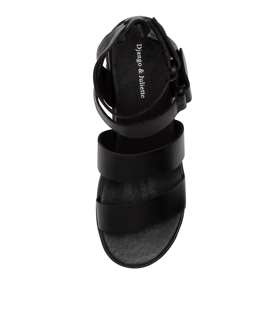 Django & Juliette Rhean Sandals Black Leather Black Sole