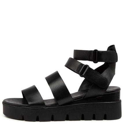 Django & Juliette Rhean Sandals Black Leather Black Sole