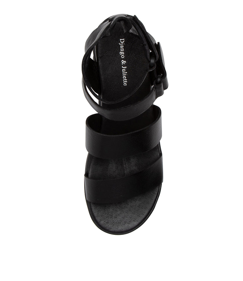 Django & Juliette Rhean Sandals Black Leather Black Sole