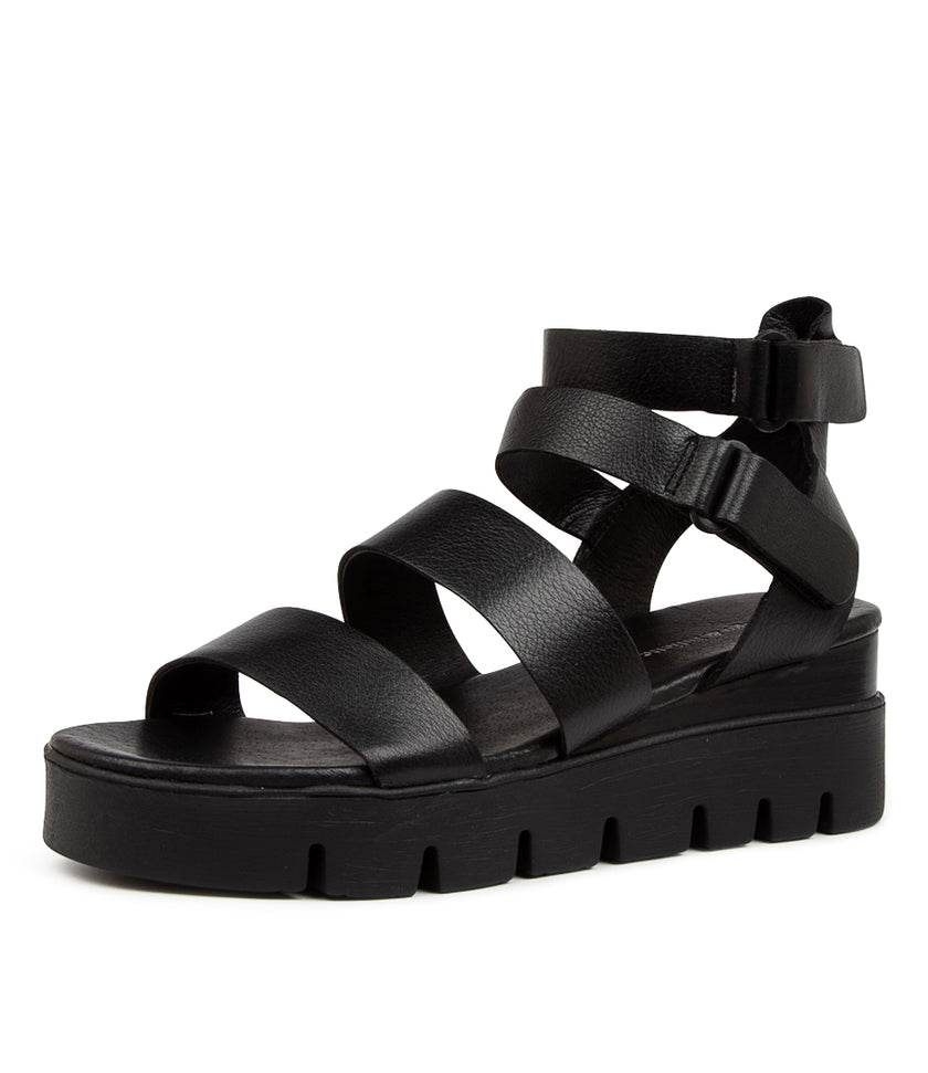 Django & Juliette Rhean Sandals Black Leather Black Sole
